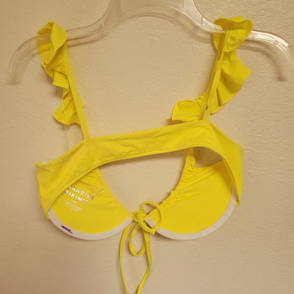 Frankie's Bikinis Birdie Neon Yellow Ruffle Strap Bikini Top NEW